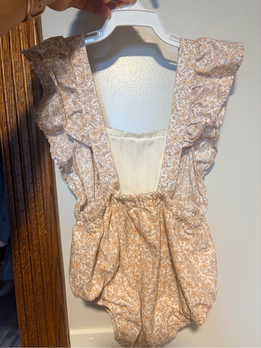 Girls Cream Floral Ruffle Romper - Picture 2 of 5